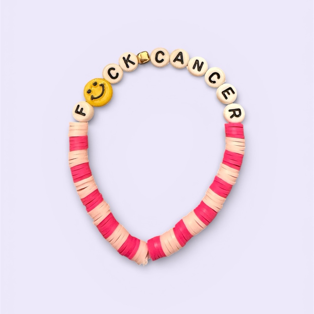 Handmade Smile Bead Bracelet - Pink & Peach "F*ck Cancer"